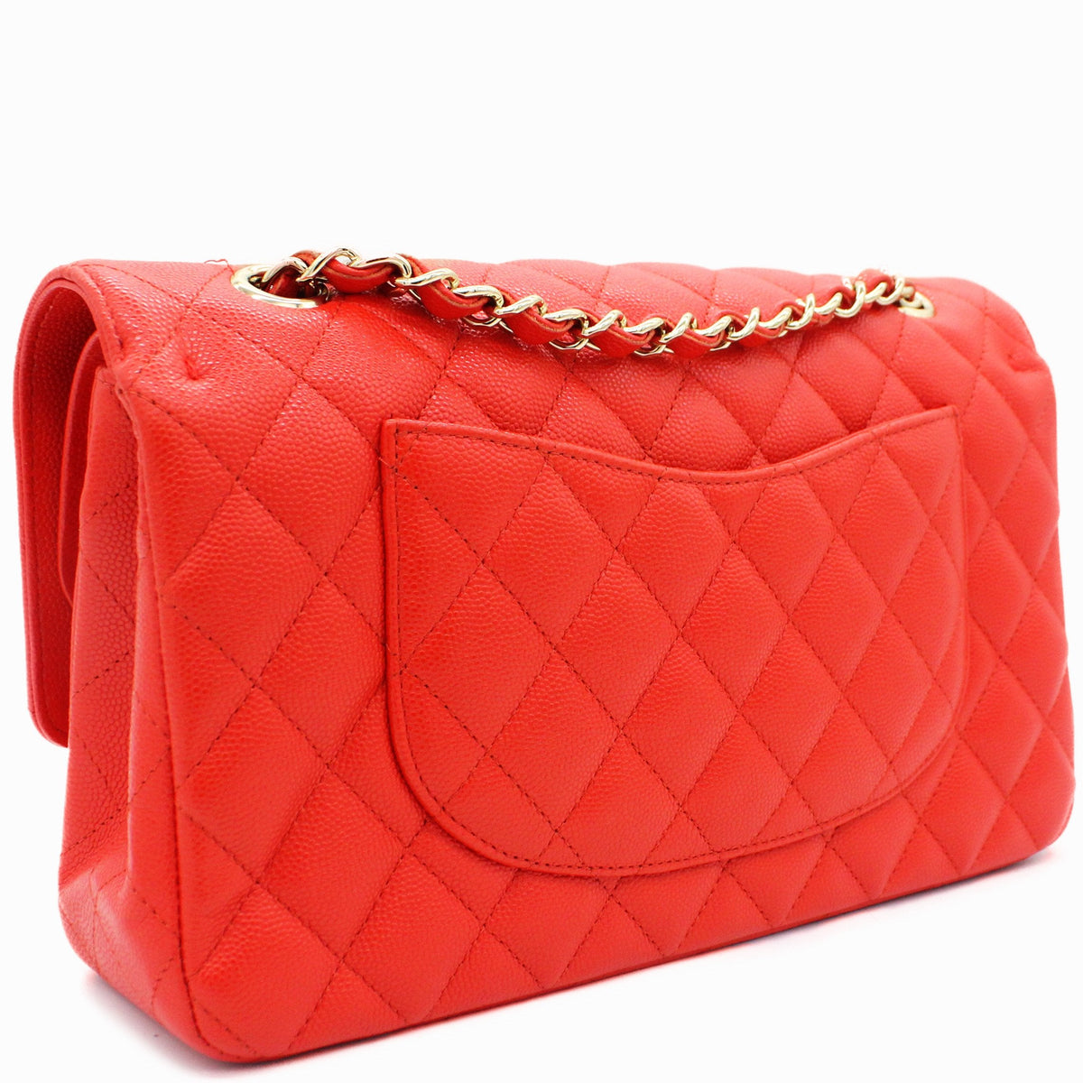 Chanel Red Quilted Caviar Leather Classic Double Flap Bag