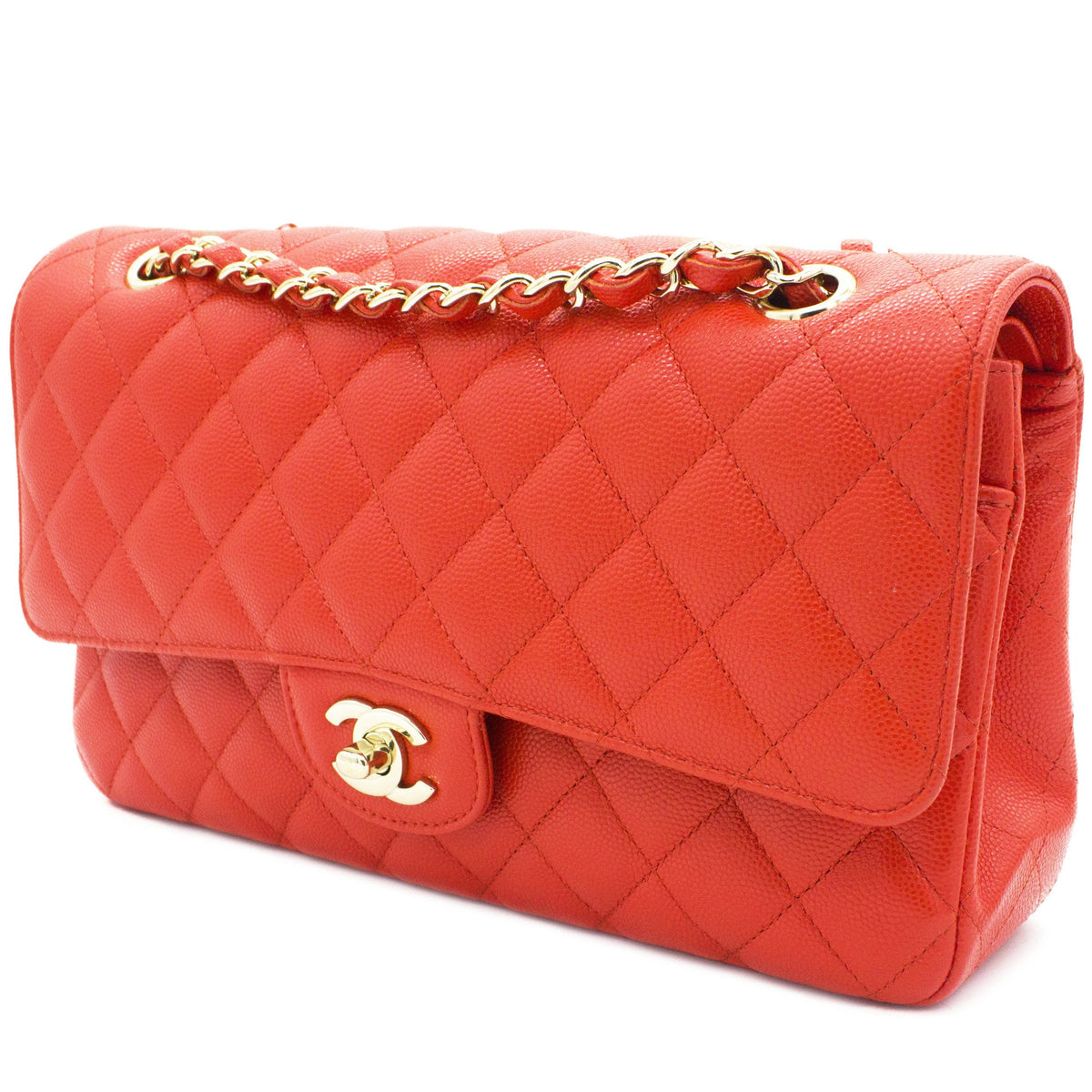 Chanel Red Quilted Caviar Leather Classic Double Flap Bag
