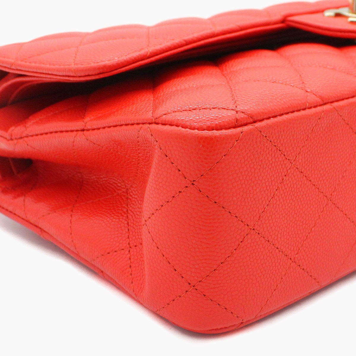 Chanel Red Quilted Caviar Leather Classic Double Flap Bag