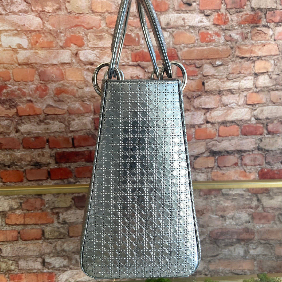 Dior Lady Dior Leather 2WAY Hand/ Shoulder Bag Silver