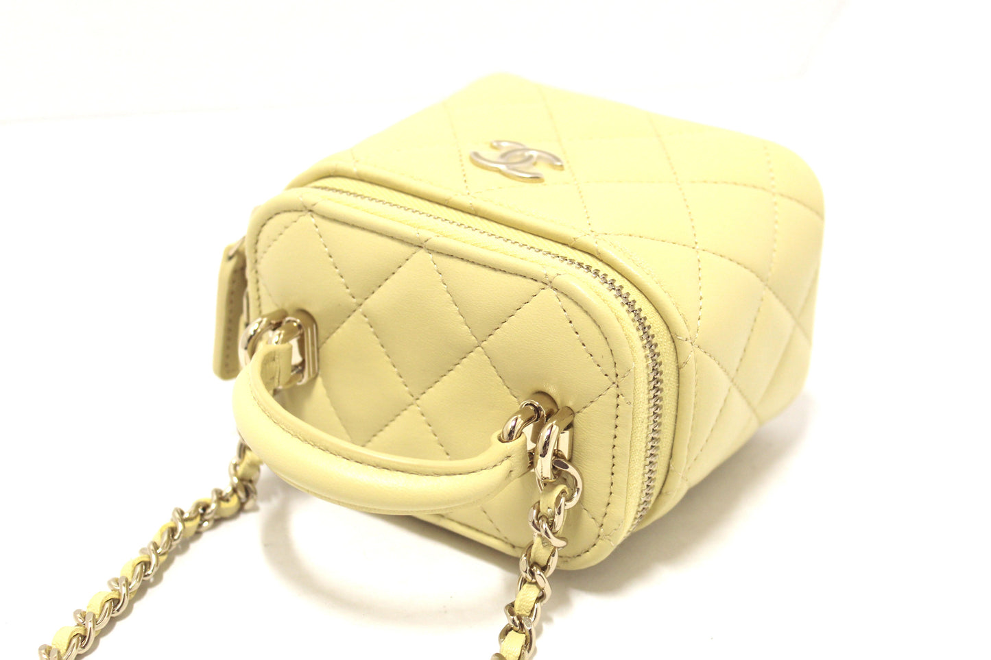 NEW  Chanel Yellow Lambskin Top Handle Mini Vanity Case Crossbody Bag