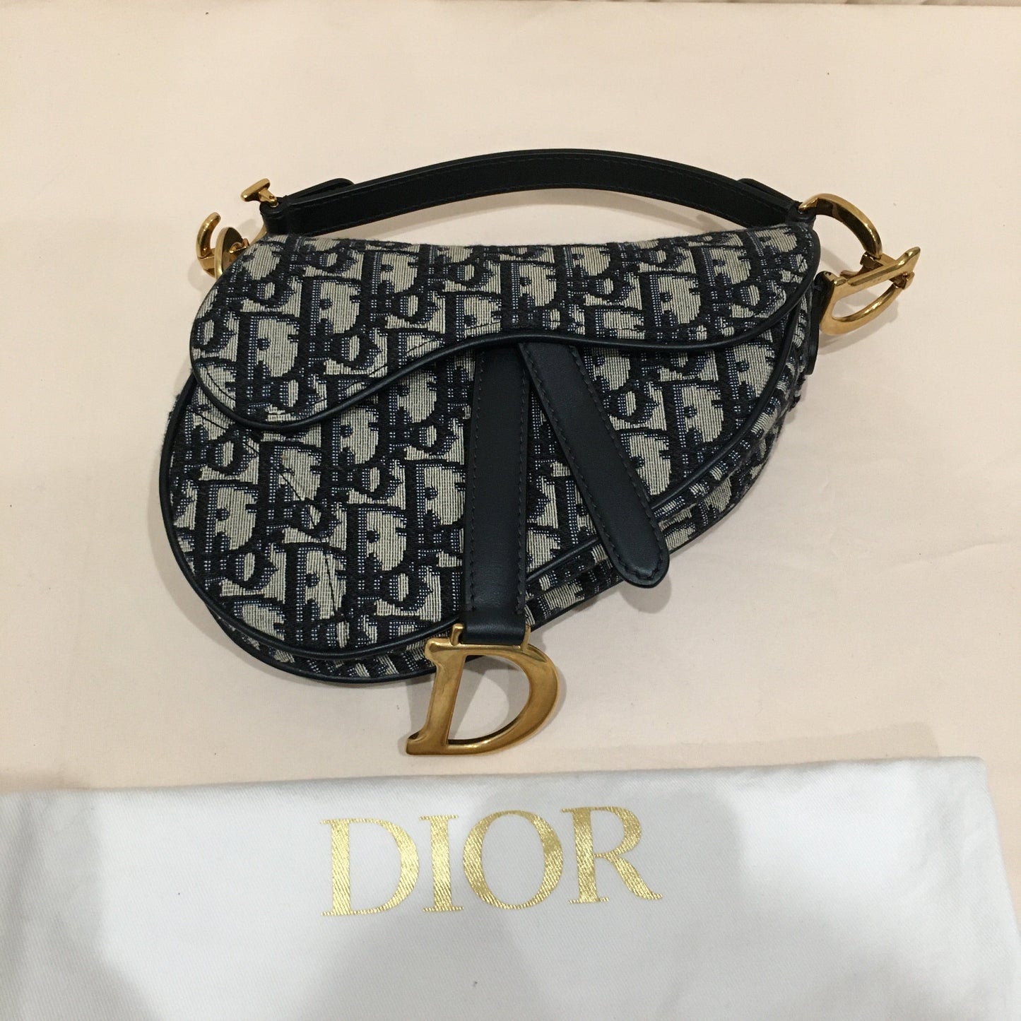 CHRISTIAN DIOR Dior Navy Canvas Saddle Handbag Sku# 73720