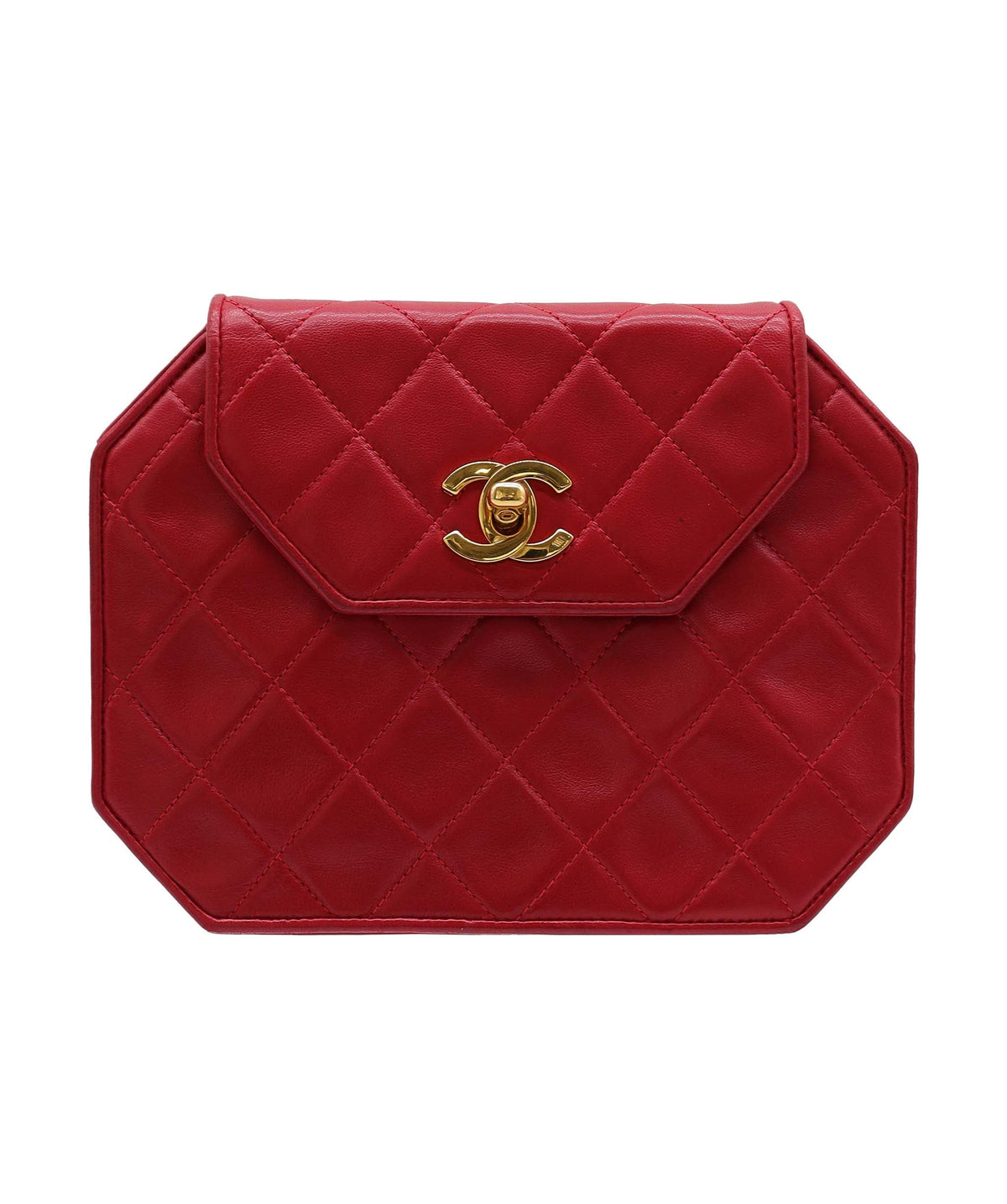 Chanel Octagon Flap B Red Lambskin C25012096 ASC5860
