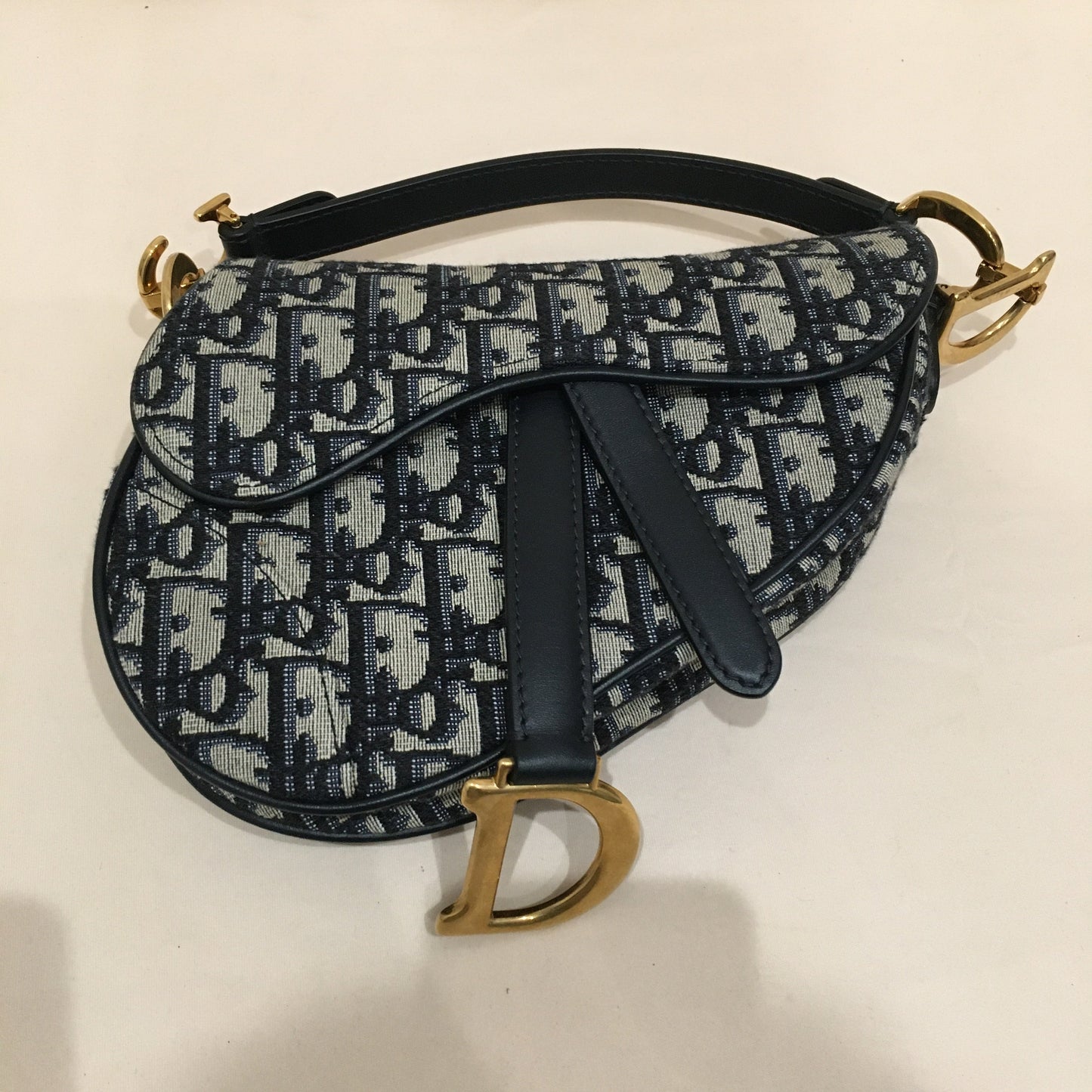 CHRISTIAN DIOR Dior Navy Canvas Saddle Handbag Sku# 73720
