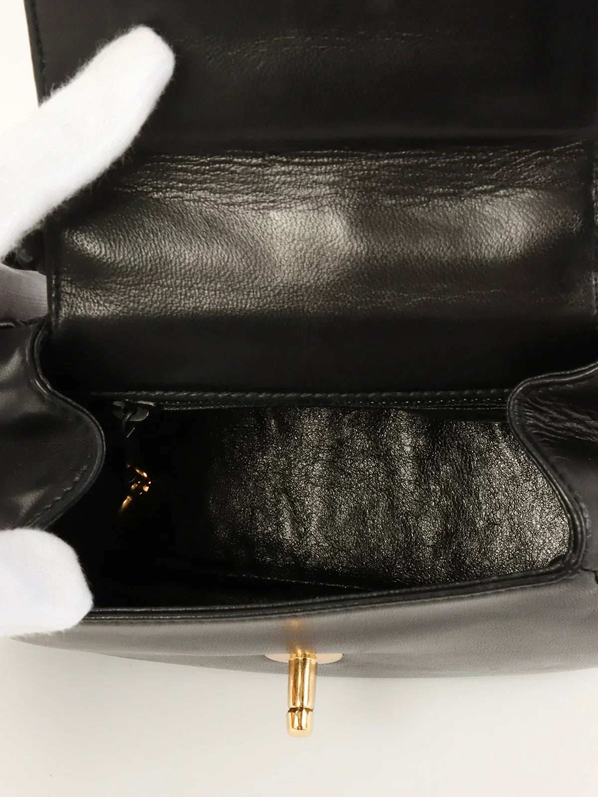 CHANEL Around 1997 Made Turn-Lock Twist Top Handle Bag Black