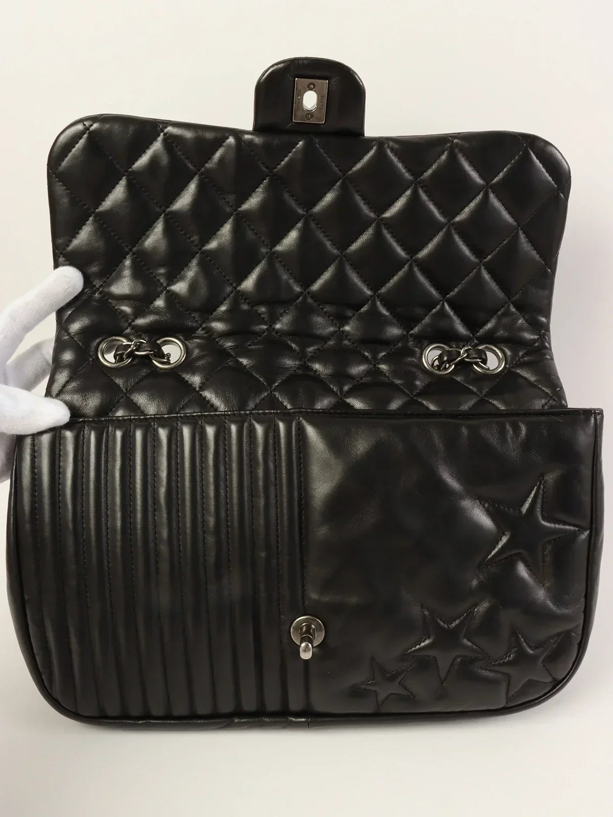 CHANEL Around 2014 Made Star Turn-Lock Chain Bag Black