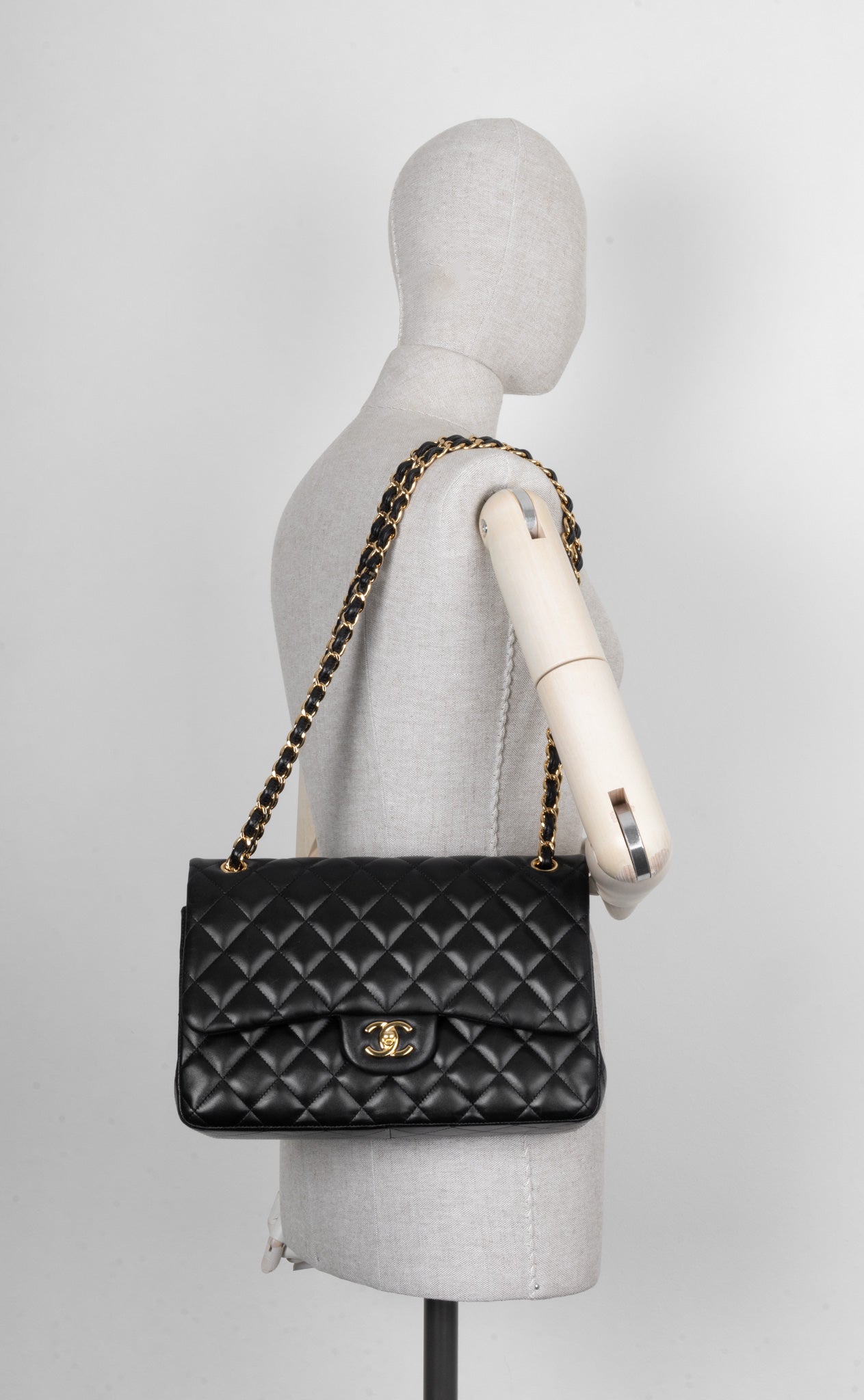 CHANEL Jumbo Double Flap Crossbody Bag Lambskin Black