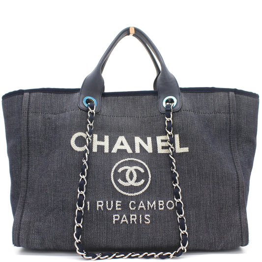 Chanel Denim Medium Deauville Tote Dark Blue