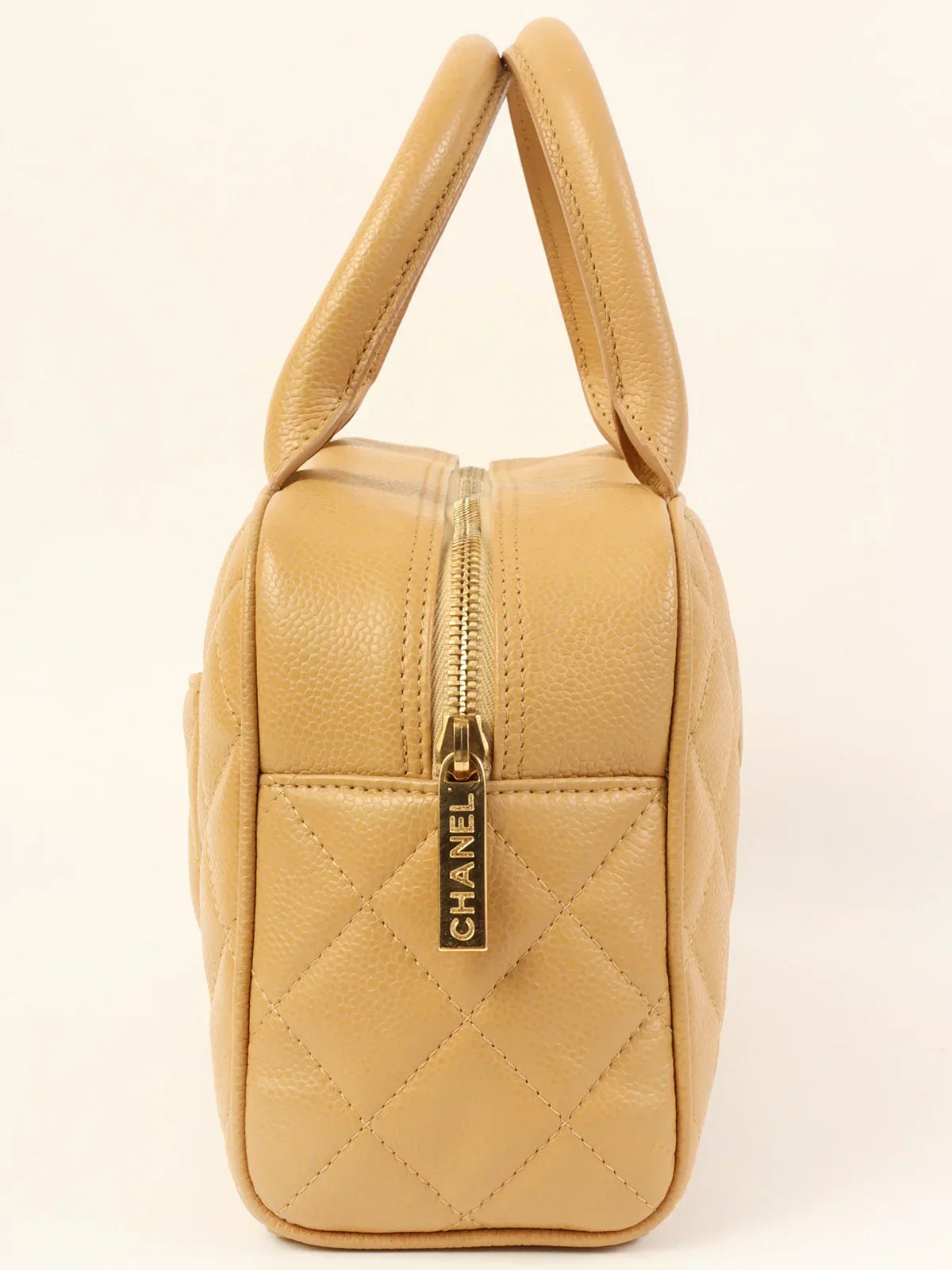 CHANEL Around 2003 Made Caviar Skin Cc Mark Stitch Boston Bag Beige