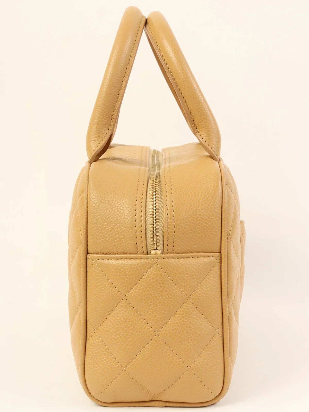 CHANEL Around 2003 Made Caviar Skin Cc Mark Stitch Boston Bag Beige