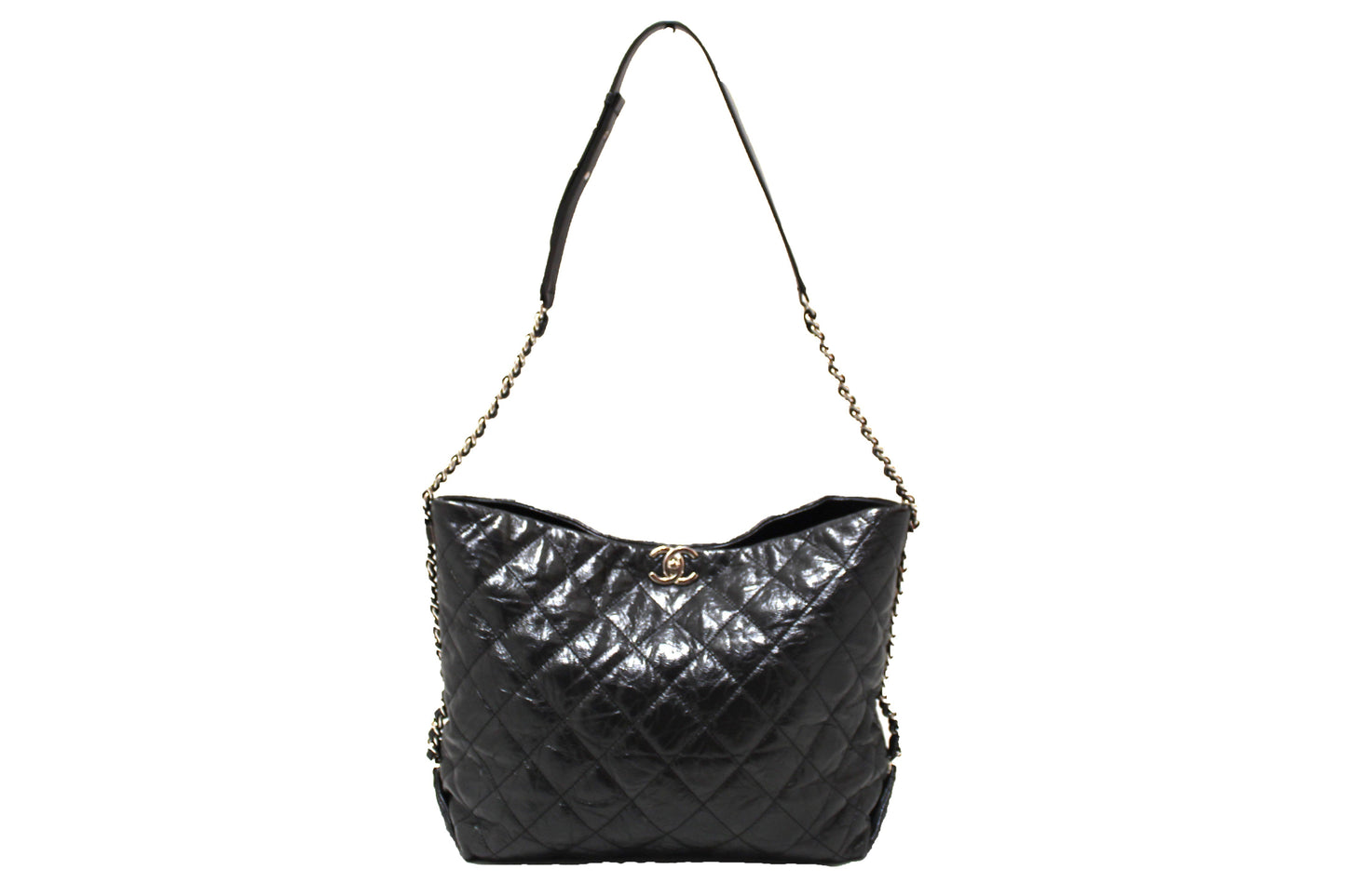 Chanel Grey Metallic Lambskin Quilted Leather Hobo Shoulder Bag