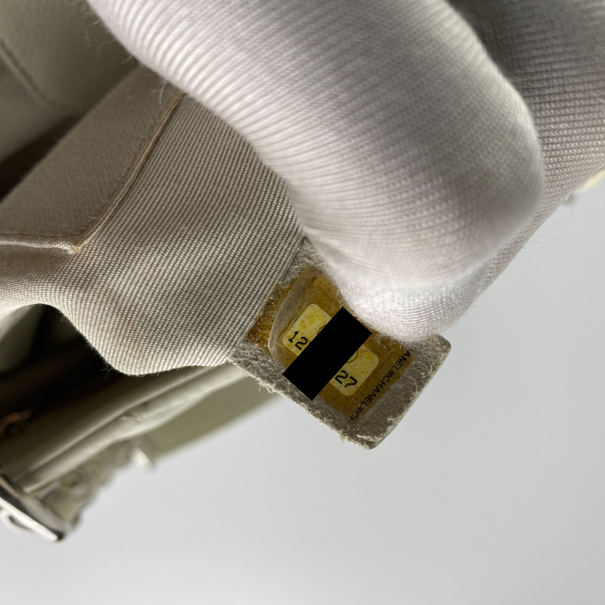 Chanel Quilted Caviar Petite Shopping Tote Cream (Olive undertone)