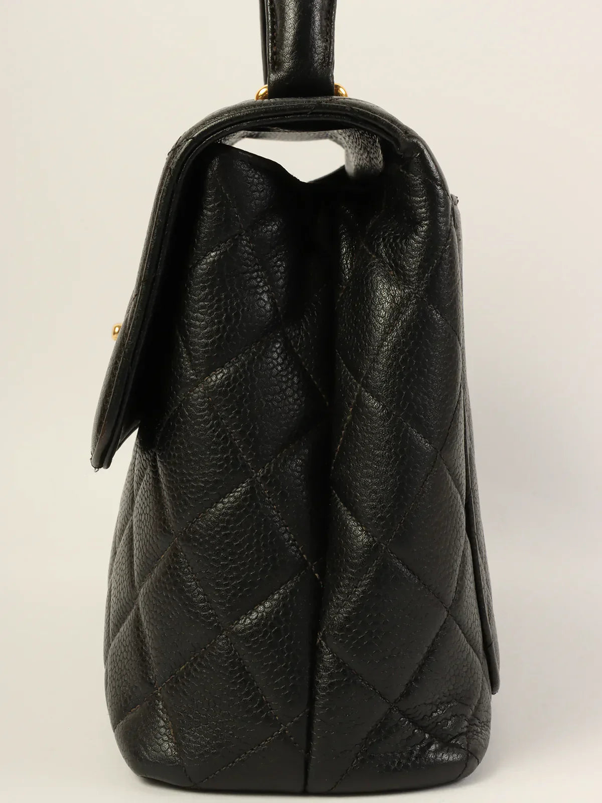 CHANEL Around 1997 Made Caviar Skin Turn-Lock Top Handle Bag Black