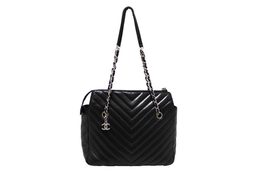 Chanel Black Chevron Lambskin Surpique Small Tote