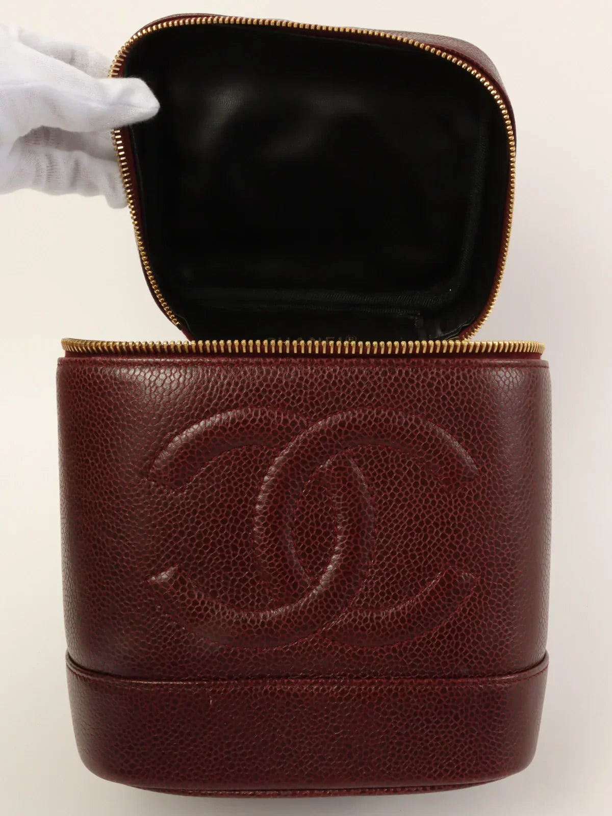 CHANEL Around 1992 Made Caviar Skin Cc Mark Stitch Vanity Bordeaux