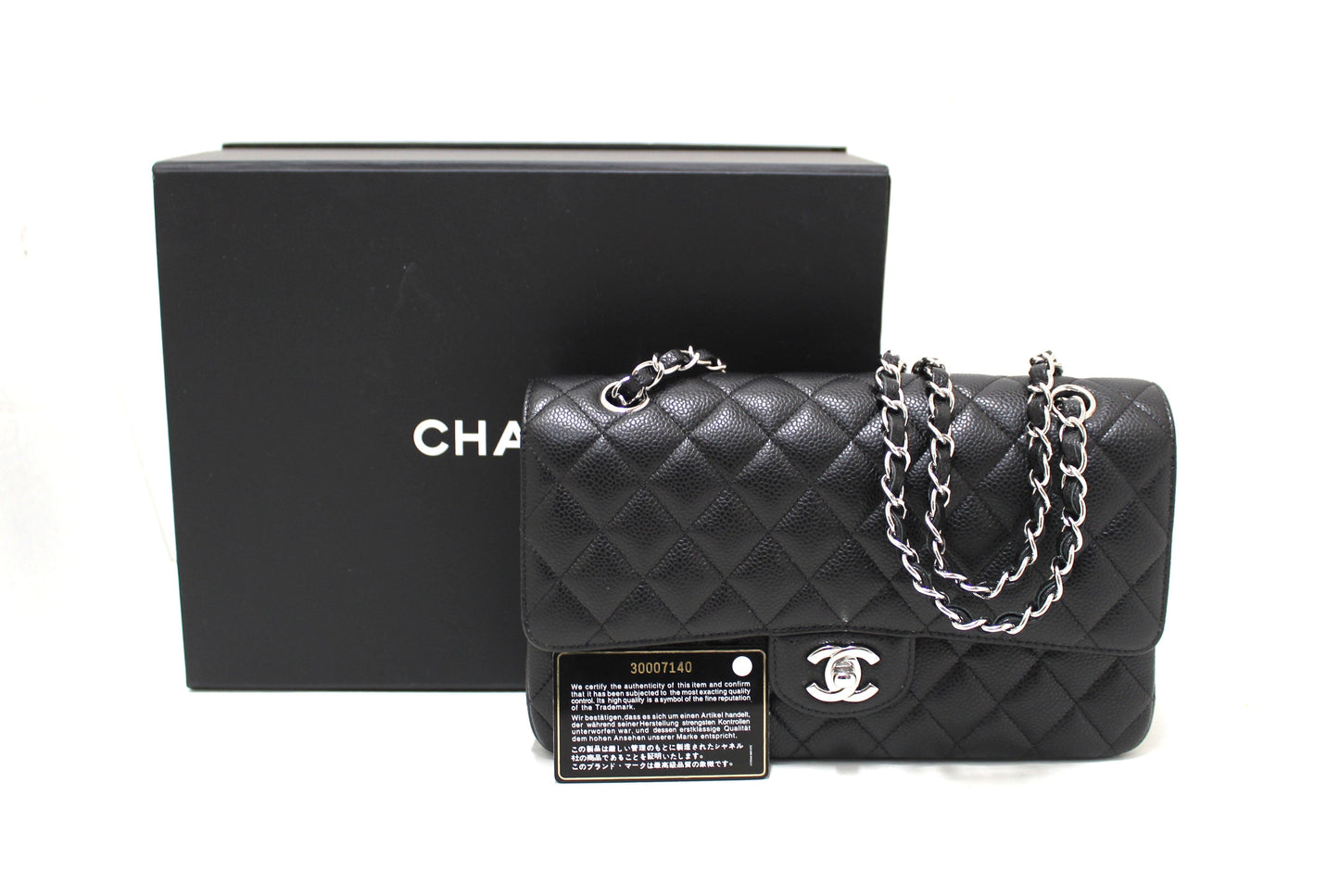 Chanel Classic Black Quilted Caviar Leather Classic Medium Double Flap Bag