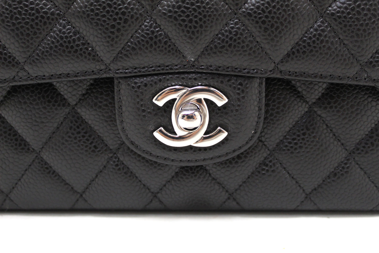 Chanel Classic Black Quilted Caviar Leather Classic Medium Double Flap Bag