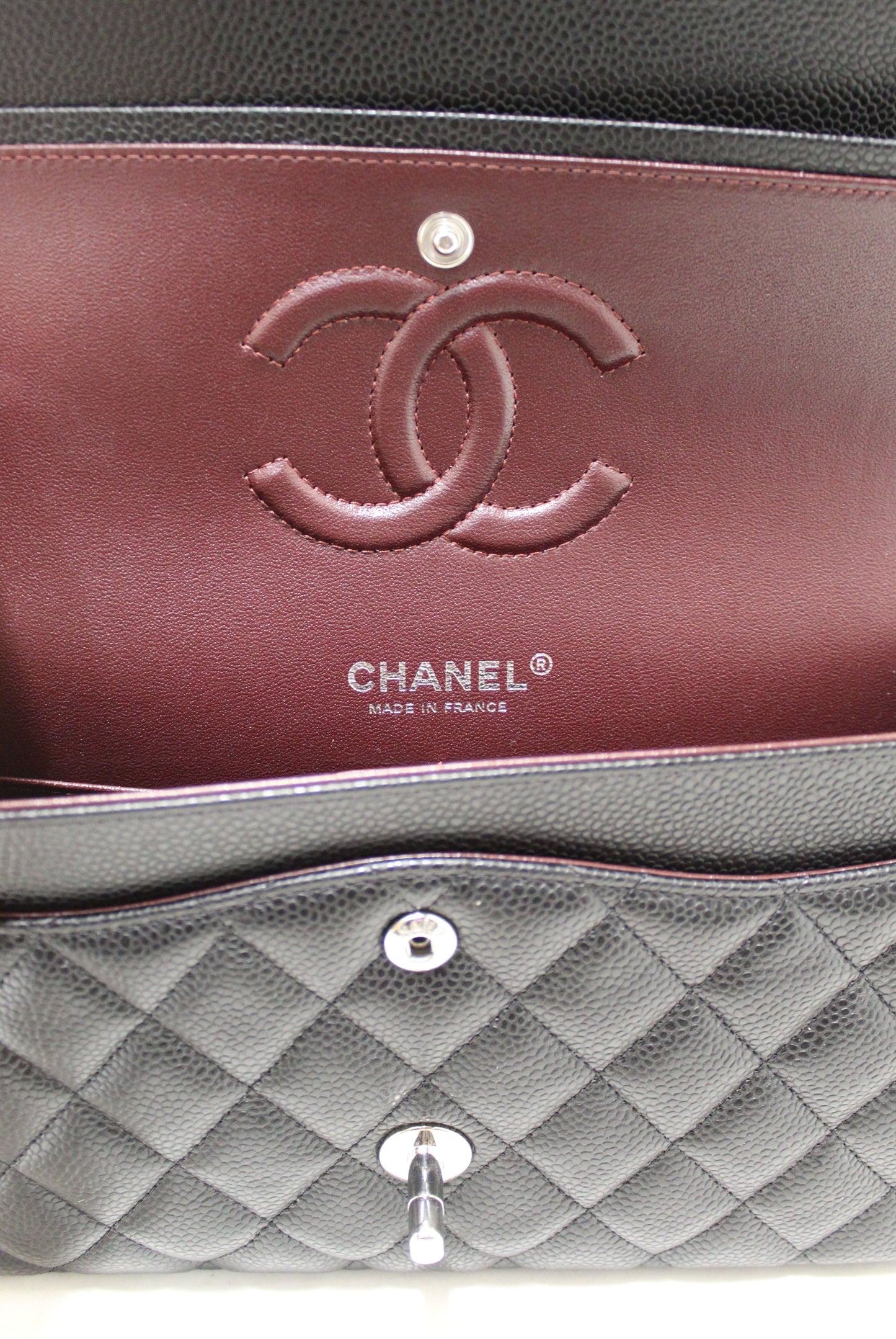 Chanel Classic Black Quilted Caviar Leather Classic Medium Double Flap Bag