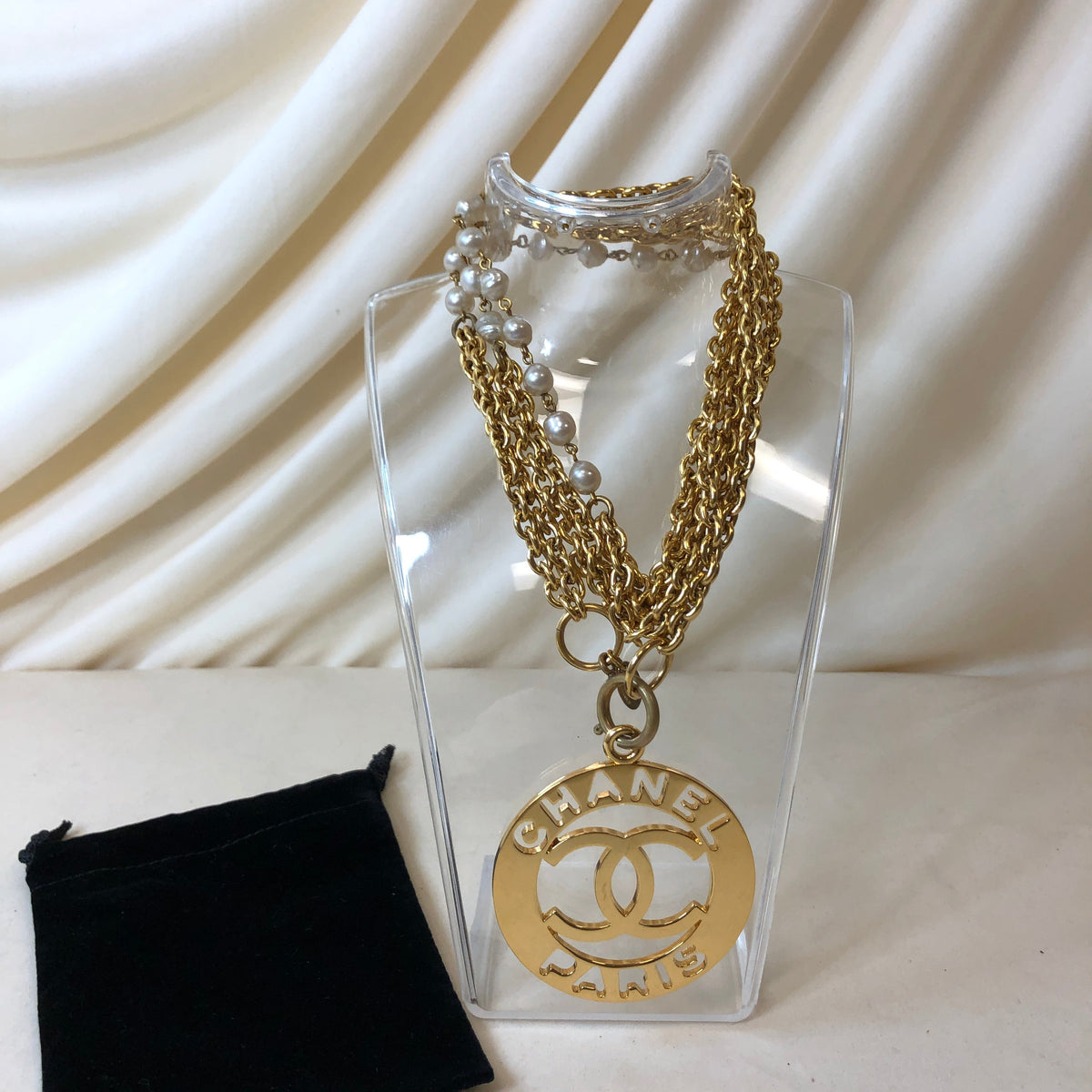 Top Quality Chanel Gold Pearl CC Cutout Necklace Sku# 62966