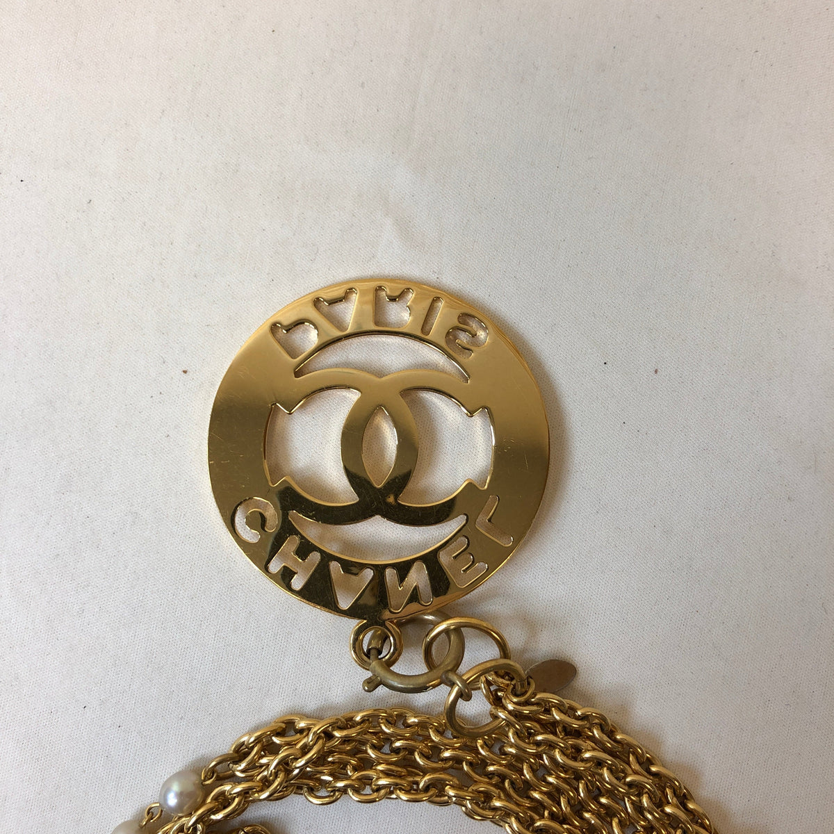 Top Quality Chanel Gold Pearl CC Cutout Necklace Sku# 62966