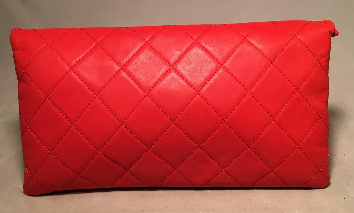 CHANEL Red Quilted Leather CC Fold Over Clutch