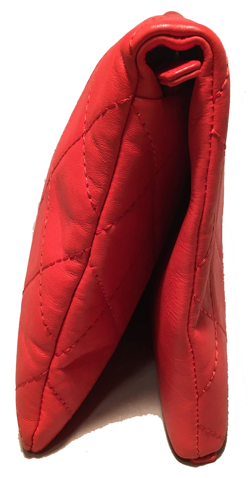 CHANEL Red Quilted Leather CC Fold Over Clutch