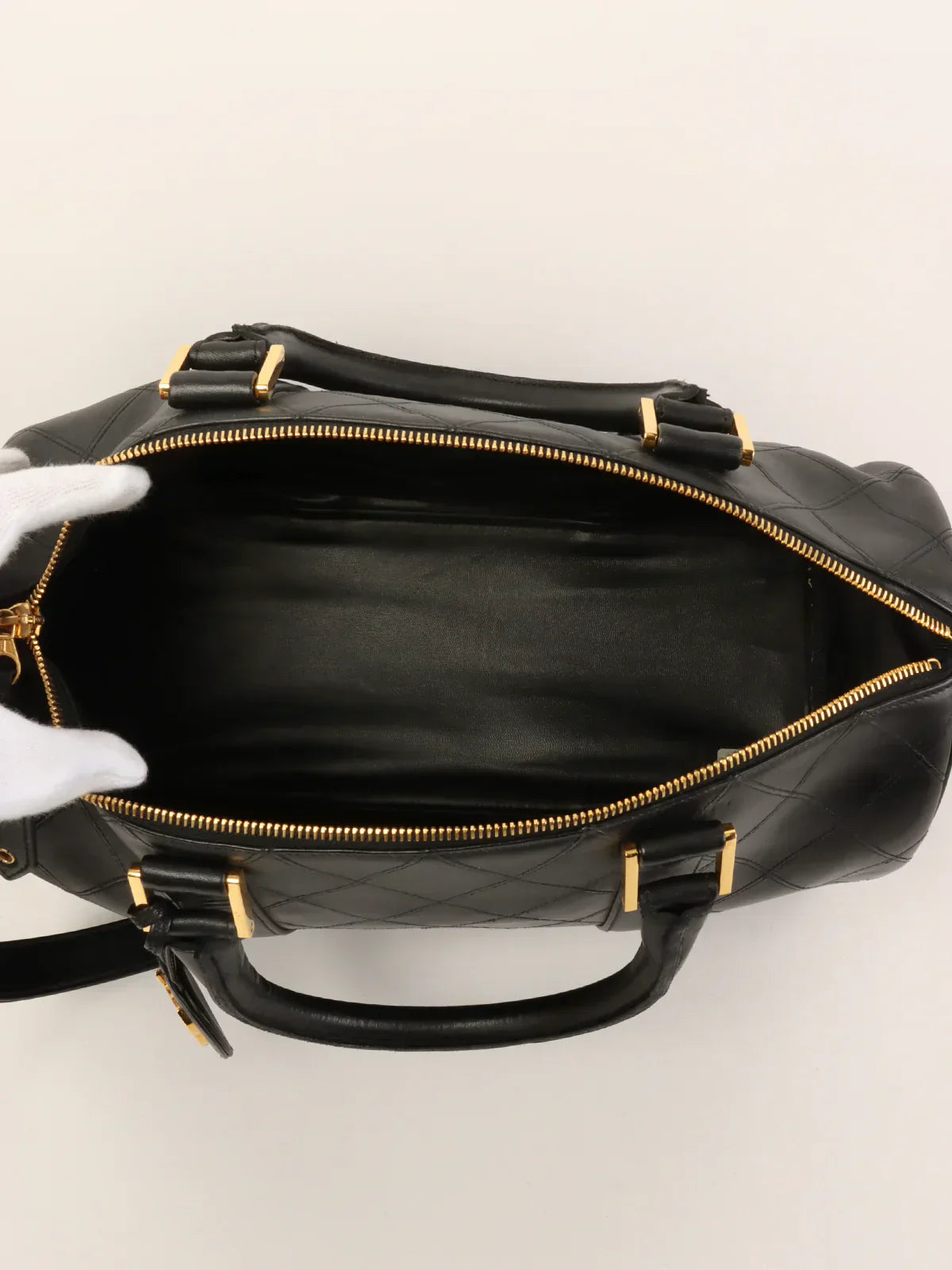 CHANEL Around 1992 Made Bicolore Stitch Cc Mark Charm 2Way Boston Bag Black