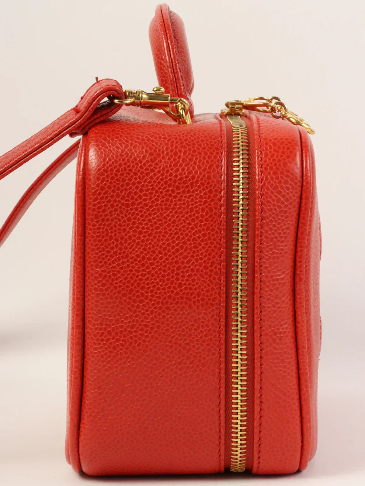 CHANEL Around 1998 Made Caviar Skin Cc Mark Stitch 2Way Vanity Red