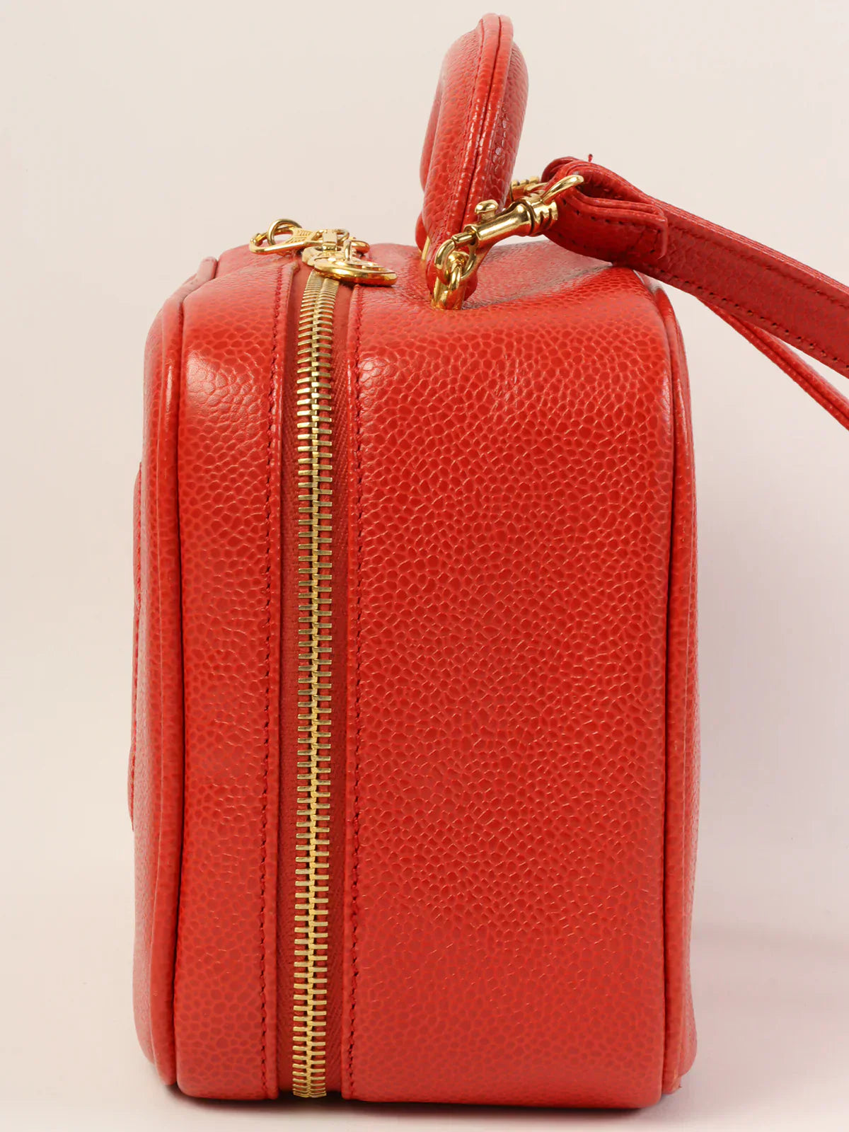 CHANEL Around 1998 Made Caviar Skin Cc Mark Stitch 2Way Vanity Red