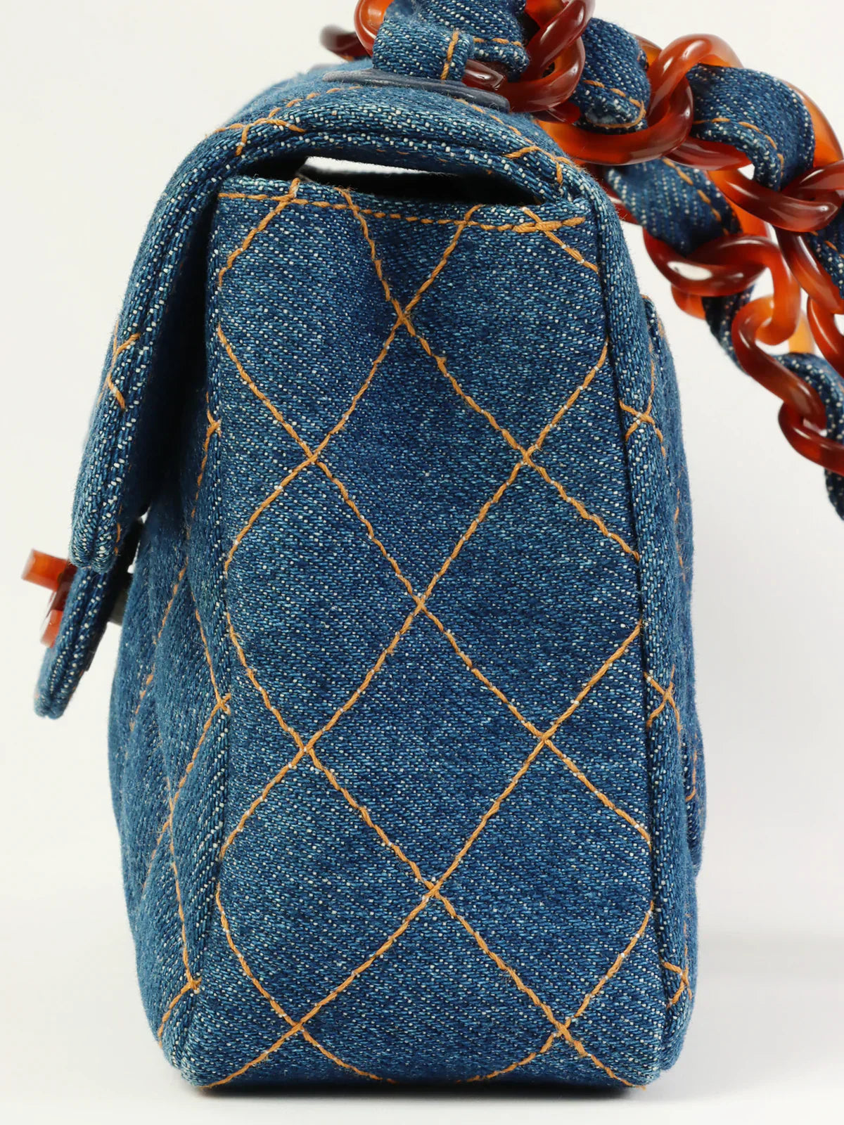 CHANEL Around 1997 Made Denim Tortoiseshell Classic Flap Chain Bag Mini Indigo/Brown