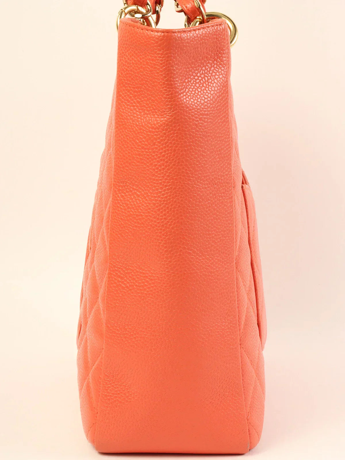 CHANEL Around 2003 Made Caviar Skin Cc Mark Stitch Chain Tote Bag Coral Pink