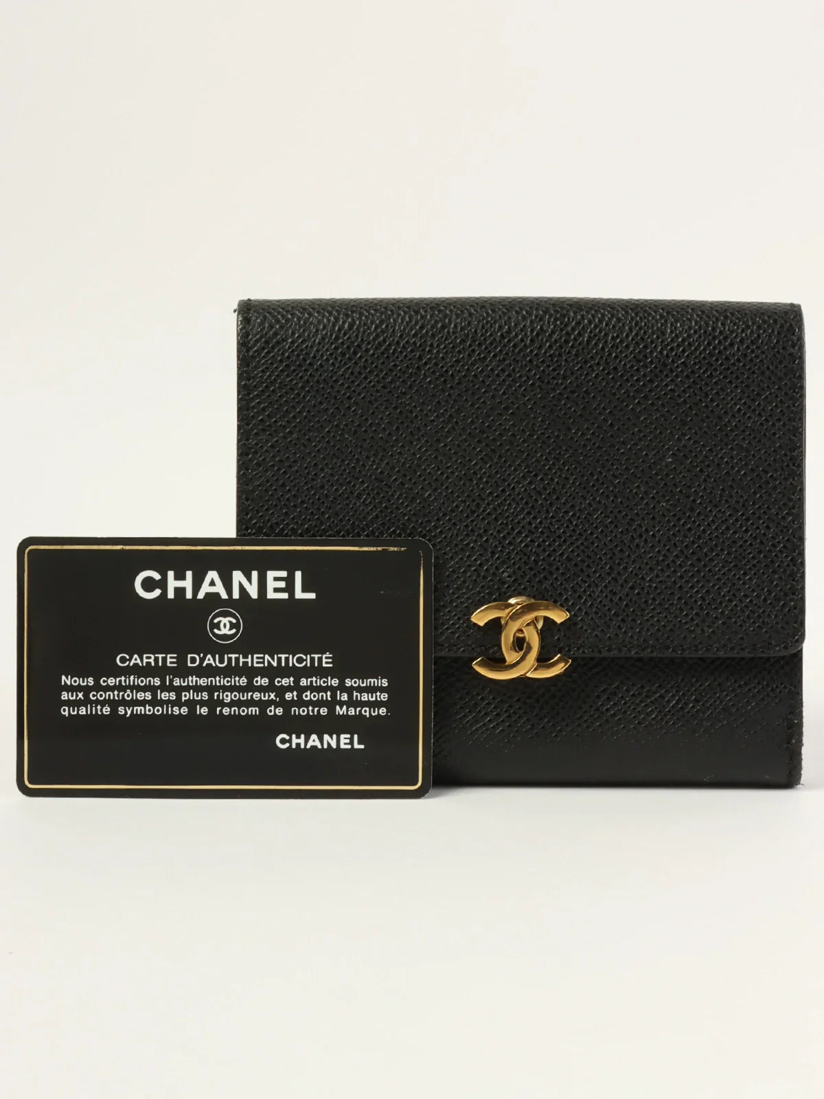 CHANEL Around 1998 Made Caviar Skin Cc Mark Plate Wallet Black