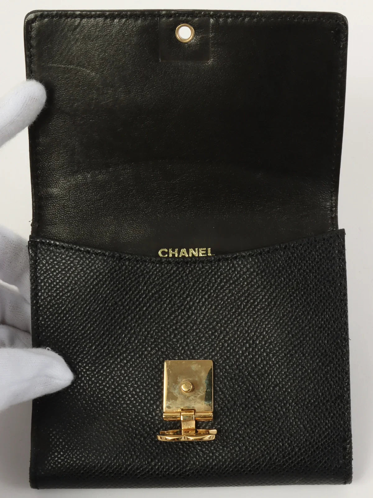 CHANEL Around 1998 Made Caviar Skin Cc Mark Plate Wallet Black