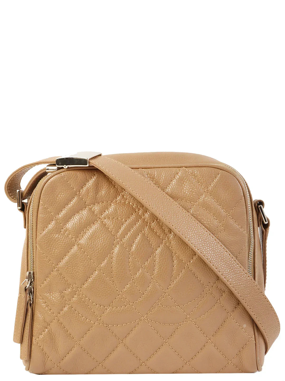 CHANEL Around 2007 Made Caviar Skin Cc Mark Stitch Shoulder Bag Beige