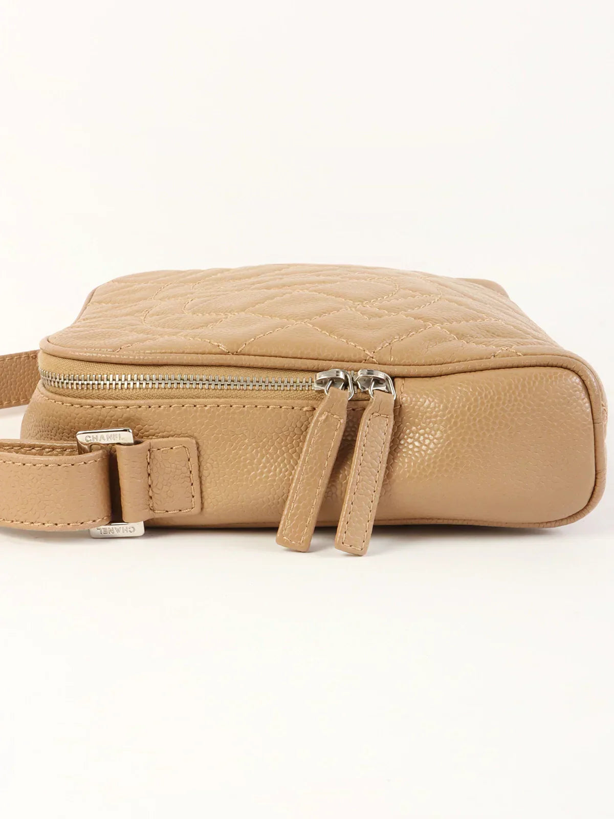 CHANEL Around 2007 Made Caviar Skin Cc Mark Stitch Shoulder Bag Beige