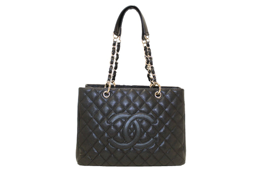 Chanel Black Quilted Caviar Leather Grand Shopper Tote Shoulder Bag