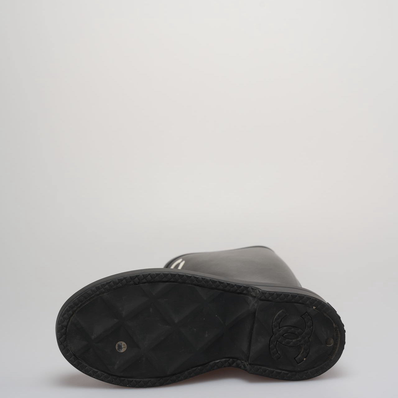 Chanel Classic Rain Boots In Black and White With CC Logo Size 39