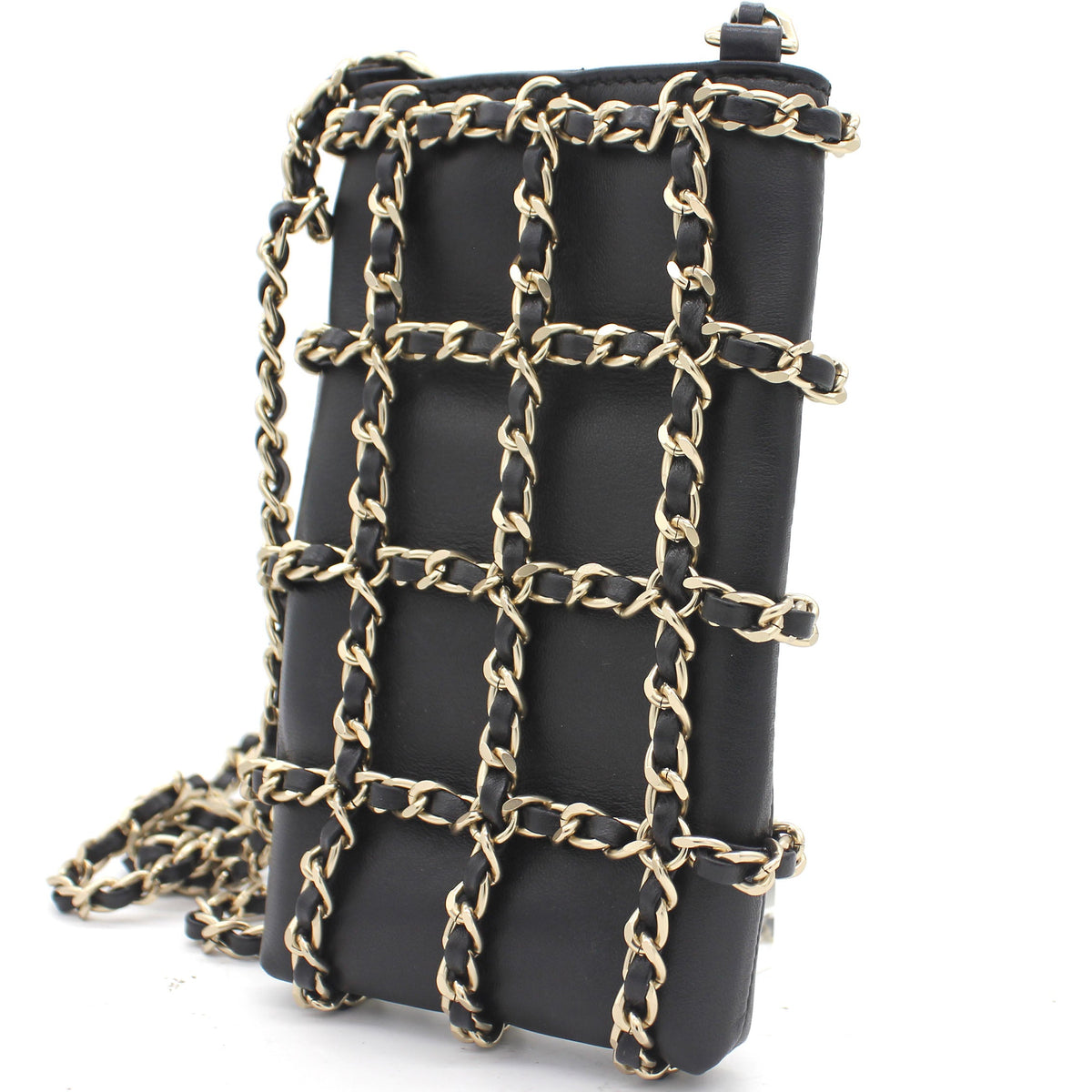 Chanel Lambskin Tech Me Out Clutch With Chain Black