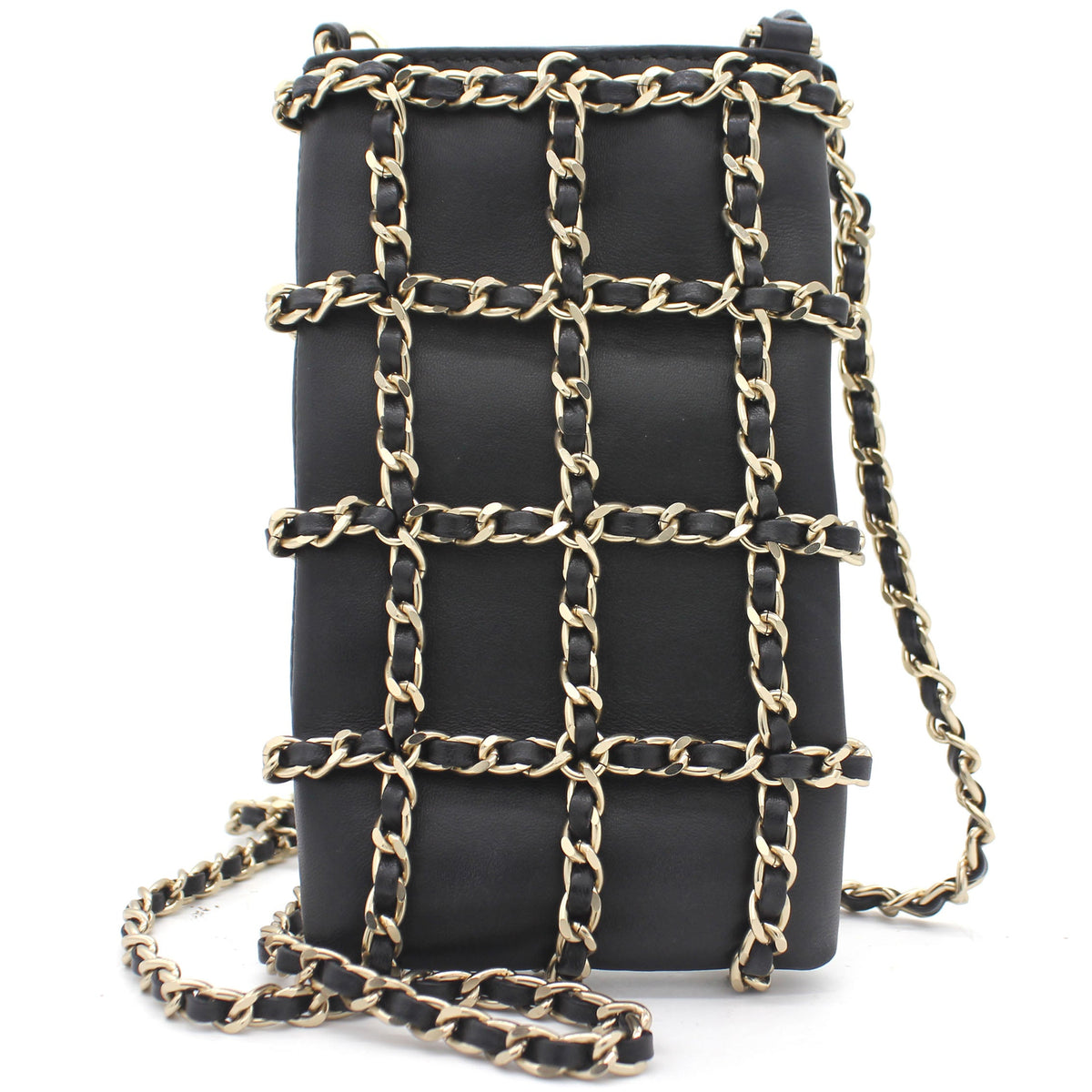 Chanel Lambskin Tech Me Out Clutch With Chain Black