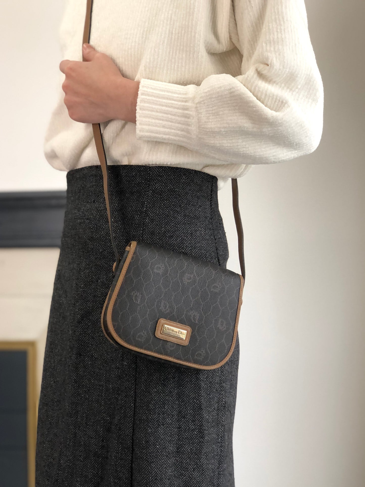 Christian Dior Honeycomb Pattern Small Shoulder bag Black Vintage 6h24uc