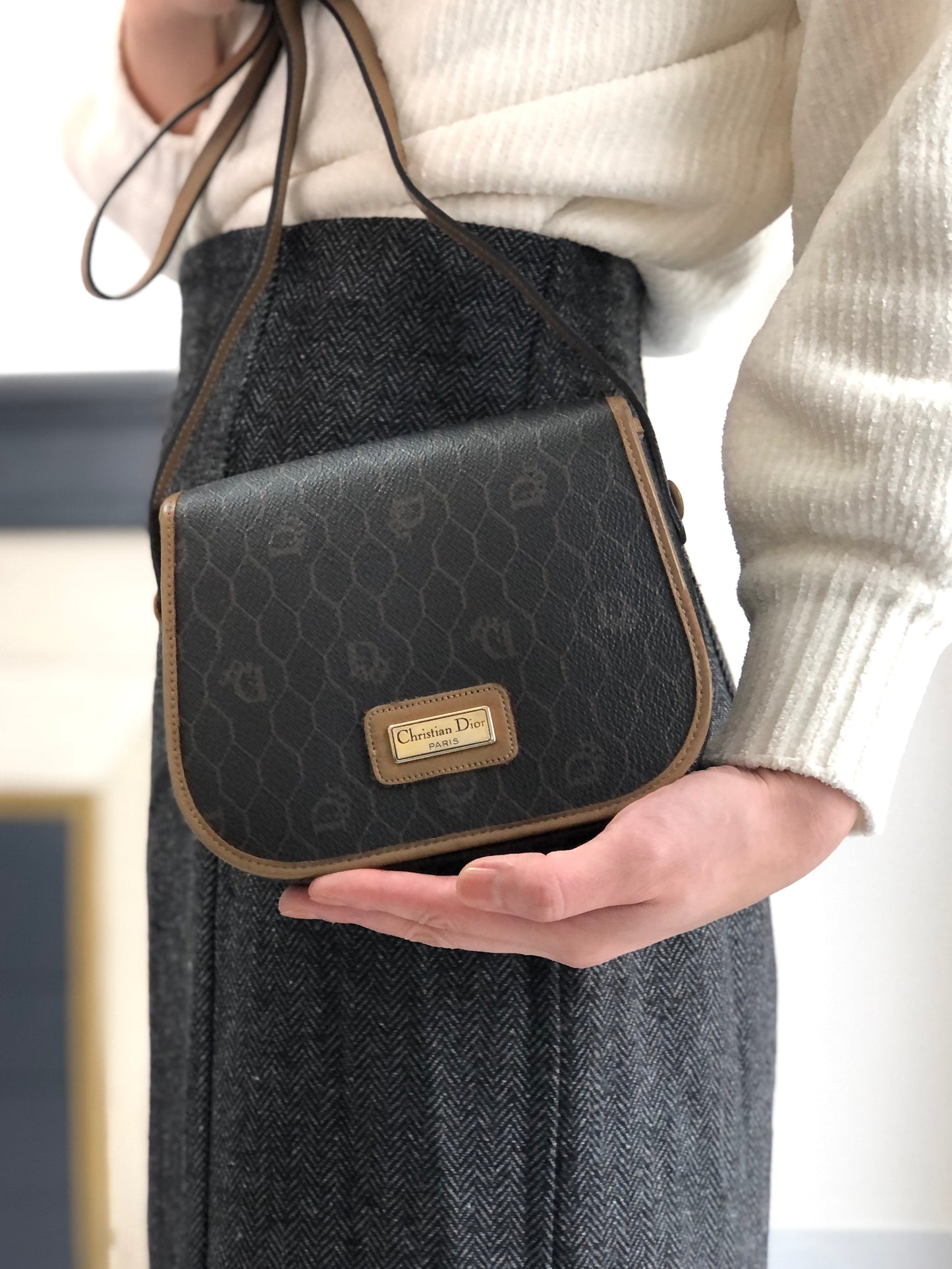 Christian Dior Honeycomb Pattern Small Shoulder bag Black Vintage 6h24uc