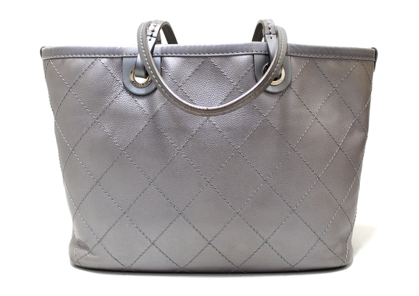 Chanel Silver Fever Caviar Quilted Shoulder Tote Bag