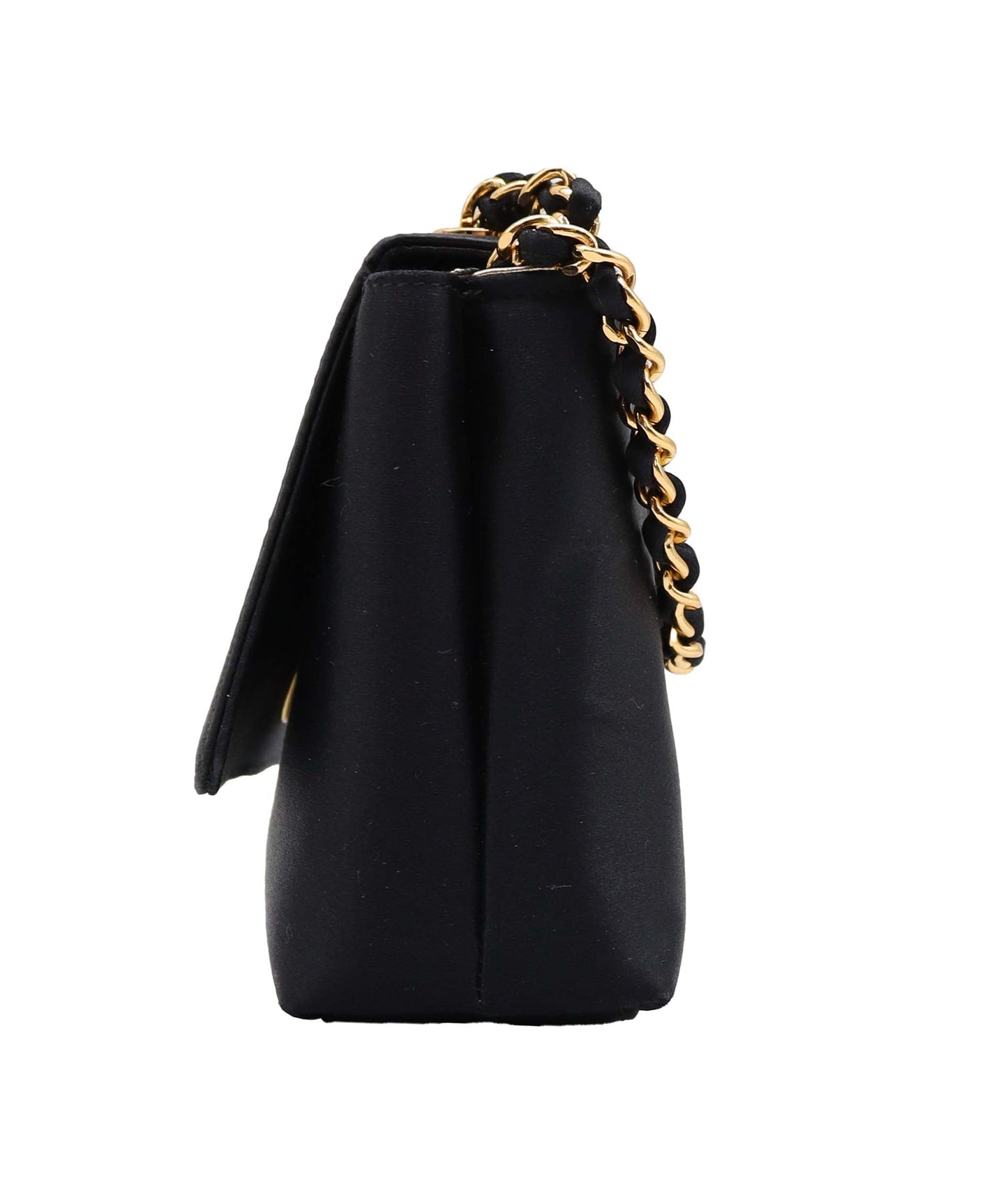 Chanel Camellia Flap G Black Satin Chevron E2301699 ASC5922