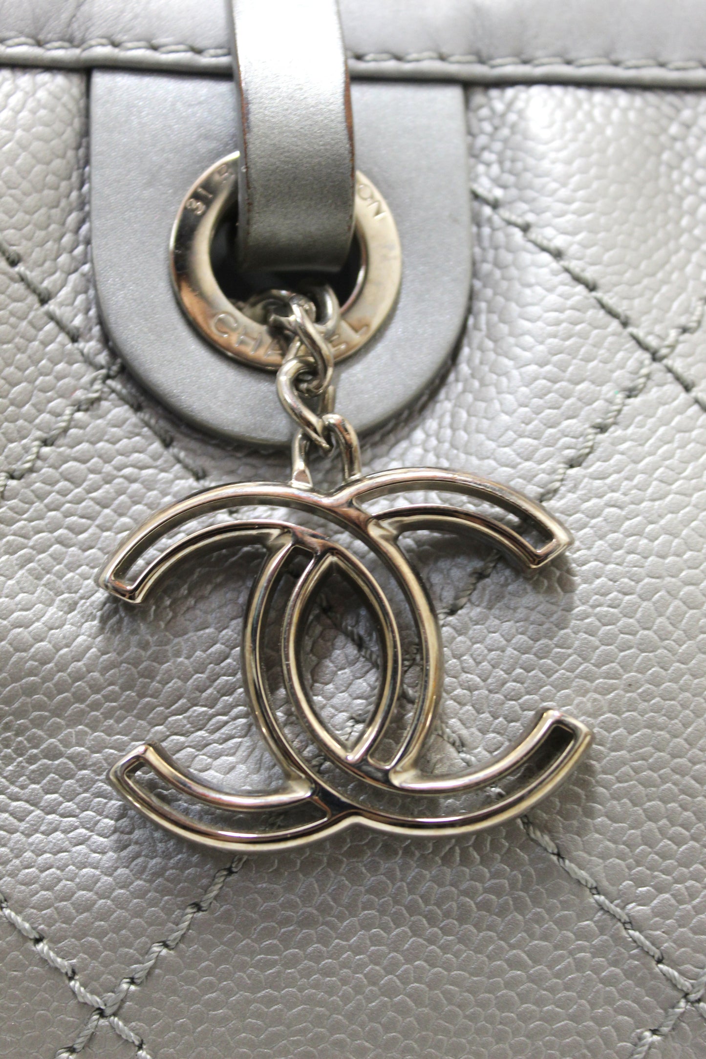 Chanel Silver Fever Caviar Quilted Shoulder Tote Bag
