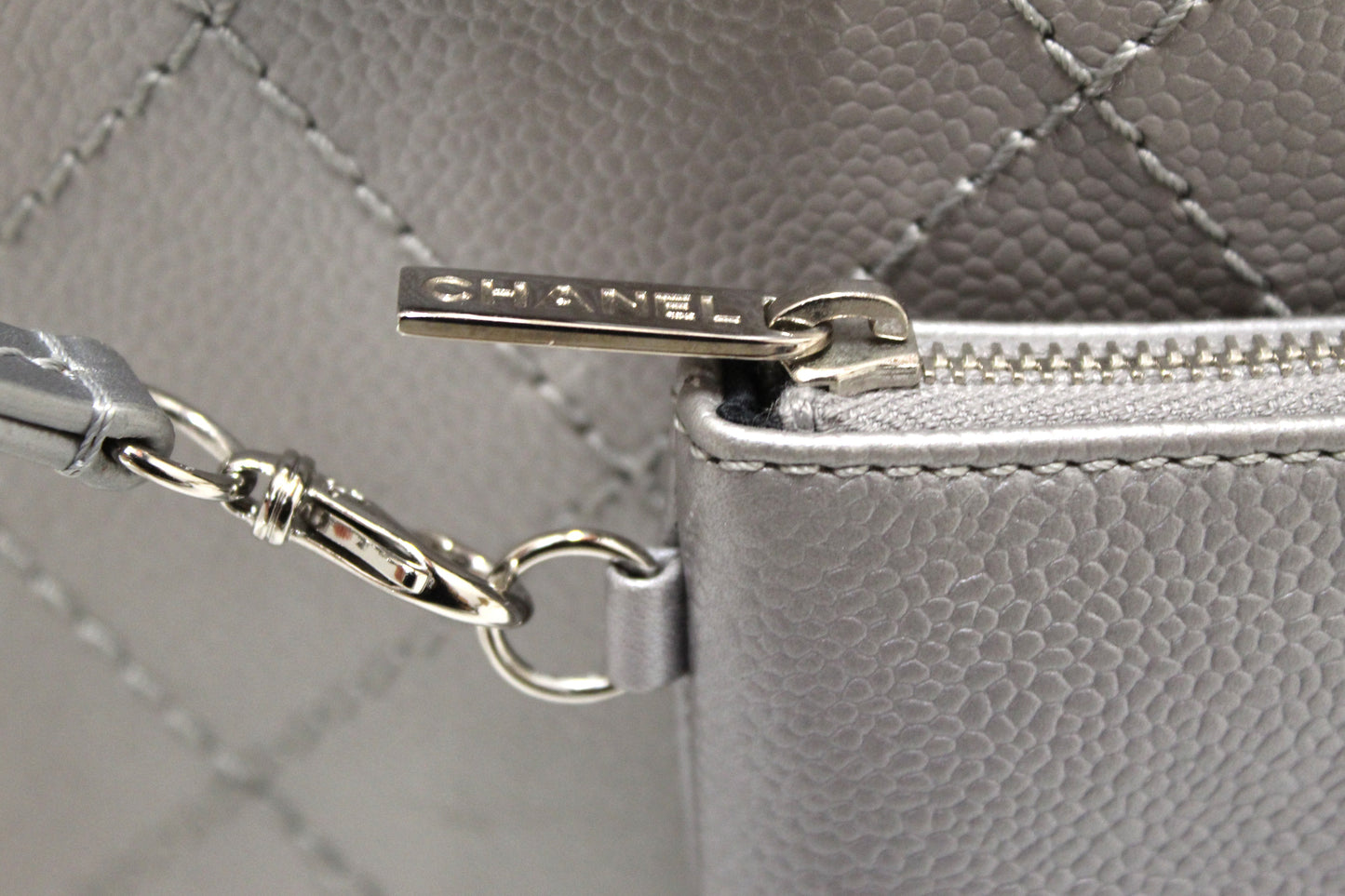 Chanel Silver Fever Caviar Quilted Shoulder Tote Bag