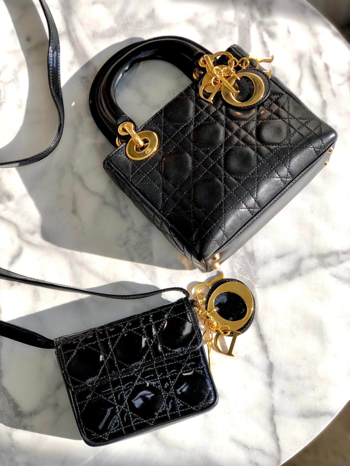 Christian Dior Cannage Lady dior Patent leather Crossbody Small Shoulder bag Black 8xicb6