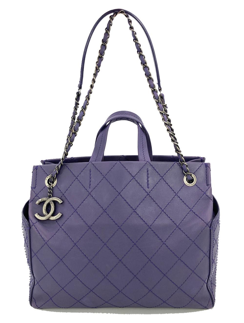CHANEL Purple Leather Top Stitch CC Pocket Tote