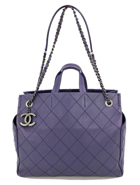 CHANEL Purple Leather Top Stitch CC Pocket Tote