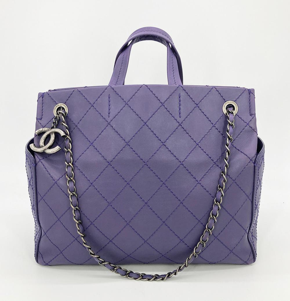 CHANEL Purple Leather Top Stitch CC Pocket Tote