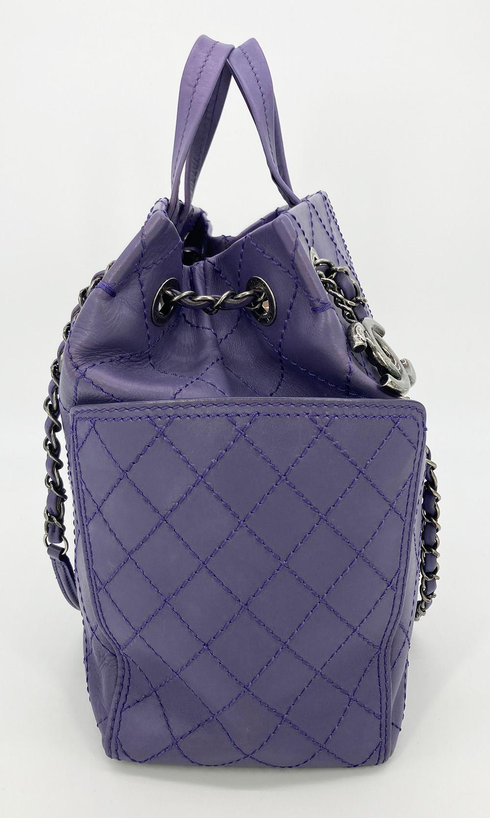 CHANEL Purple Leather Top Stitch CC Pocket Tote